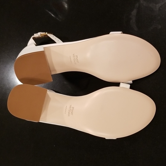 💕STUART WEITZMAN💕 Low Block Heel Leather Sandals White 8.5 Comfortable All Day - Picture 11 of 12